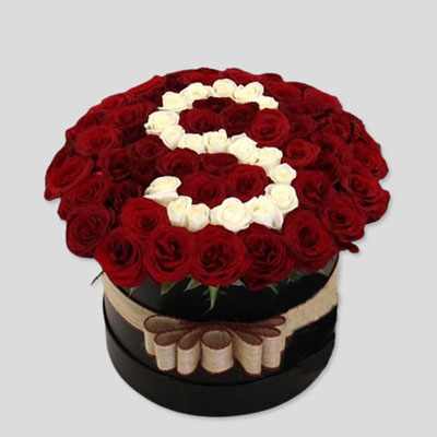 "Letter Shape Red N White Roses Flower Box - code BF16 - Click here to View more details about this Product